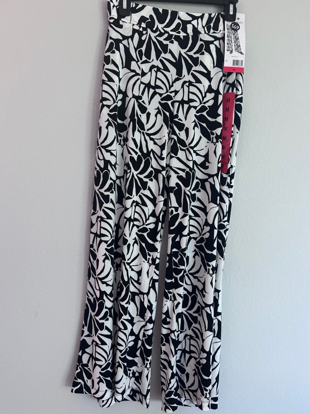 Three Dots Black and White Leaf Print Wide Leg Pants
